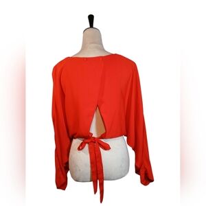 Open Back Blouse W Dolman Sleeves In Vibrant Red